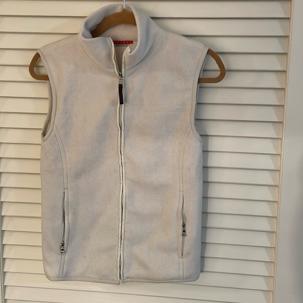 PRADA Vintage Ivory Zip Front Fleece Pocketed Vest